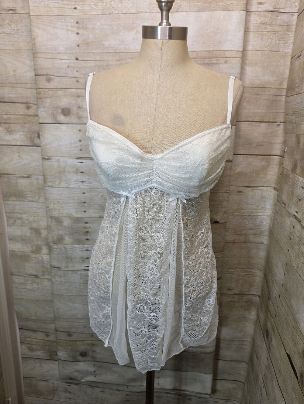 Frederick's of Hollywood Ivory Lace Chemise with Sheer Panels